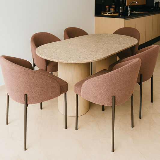 Table salle à manger en Travertin avec 6 chaises