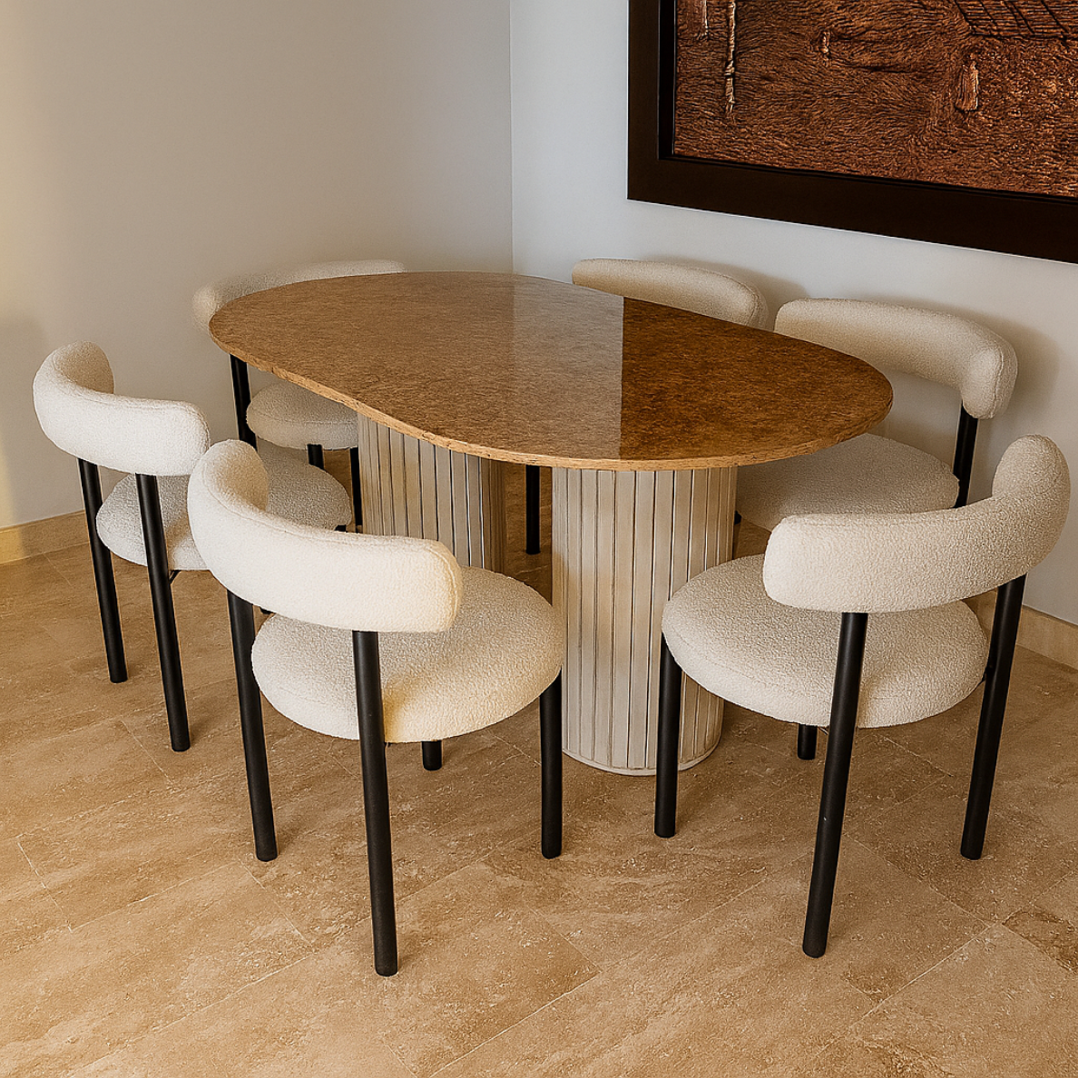 Table en travertin 160x90 cm avec 6 chaises