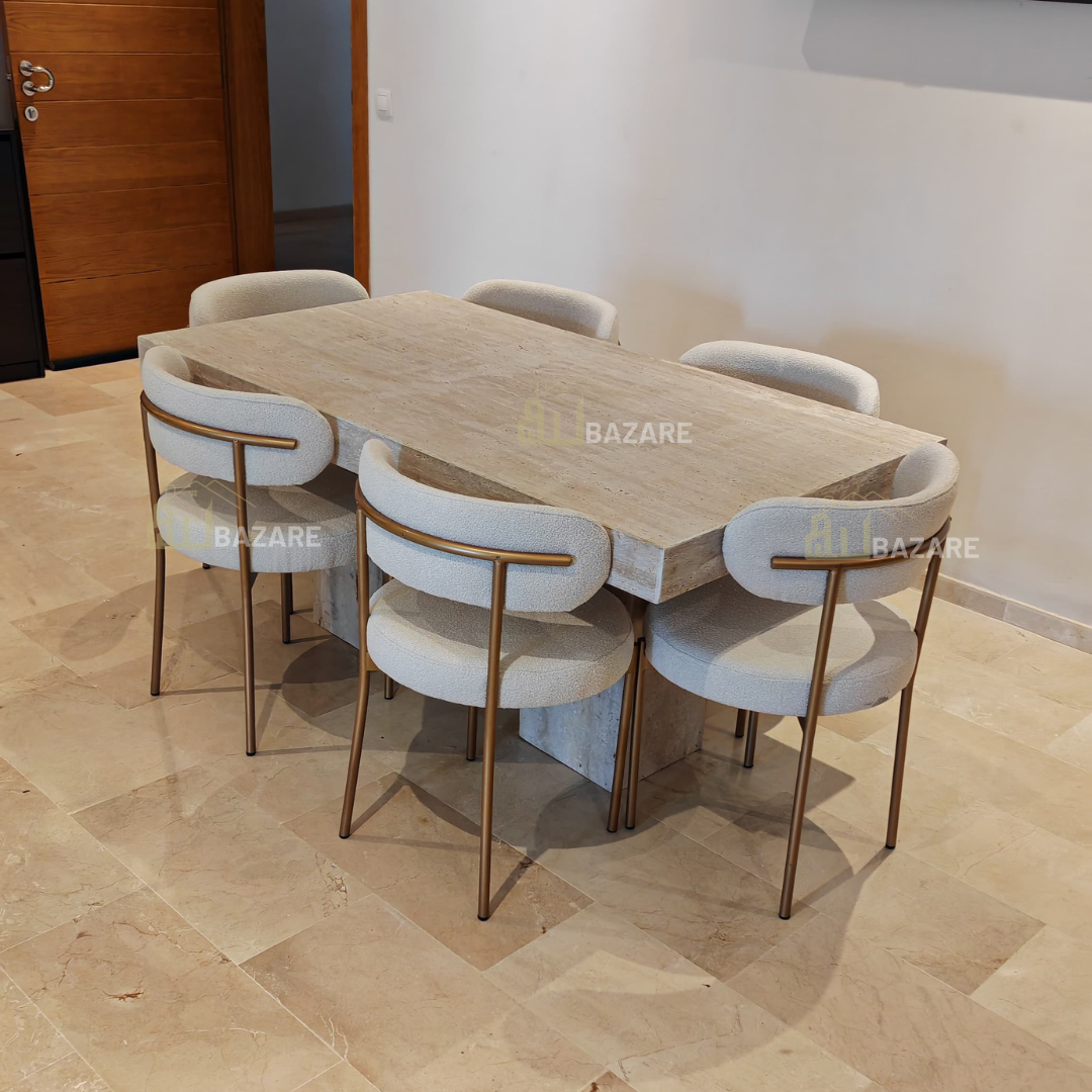 Table NARA en travertin avec 6 chaises de luxe
