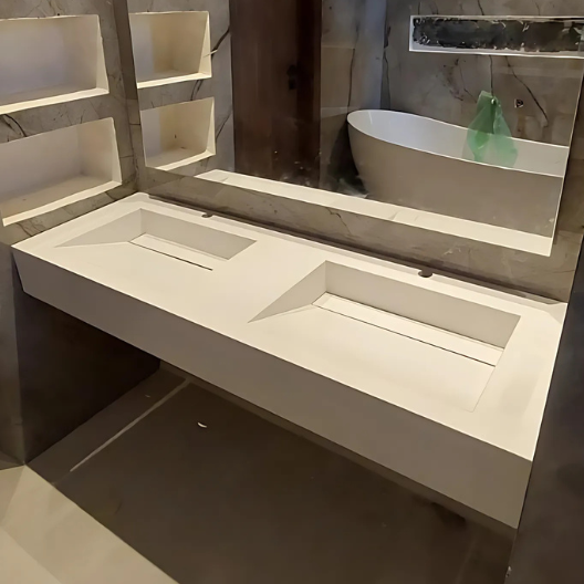 Double vasque en quartz 120 × 50 cm – Élégance sur mesure
