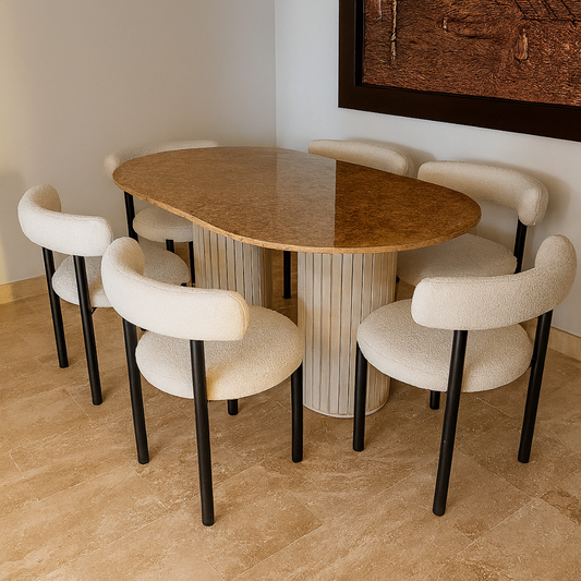 Table en travertin 160x90 cm avec 6 chaises