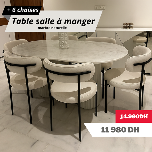 Table salle à manger en Marbre avec 6 chaises