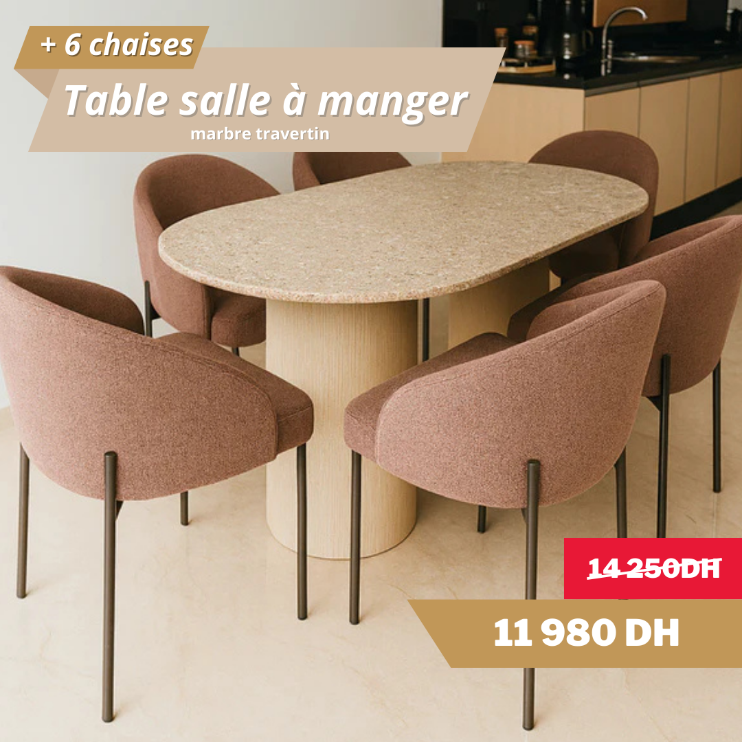 Table salle à manger en Travertin avec 6 chaises