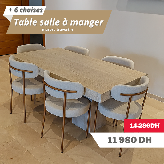 Table NARA en travertin avec 6 chaises