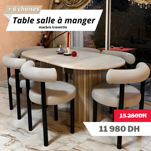 Table salle à manger en Travertin avec 6 chaises