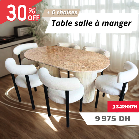Table salle à manger en Travertin avec 6 chaises