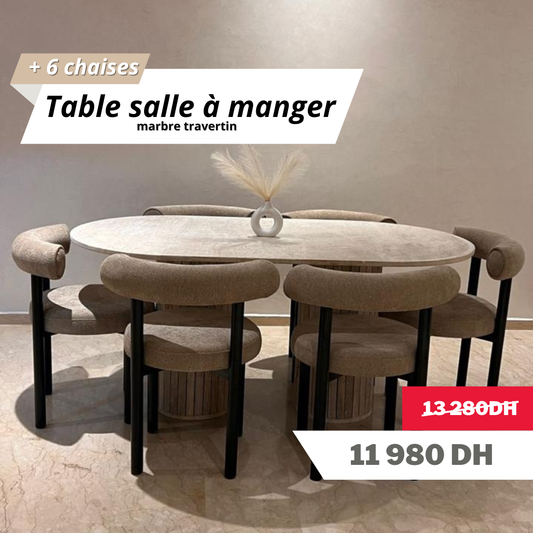 Table salle à manger en Travertin avec 6 chaises