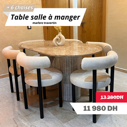 Table salle à manger en Travertin avec 6 chaises