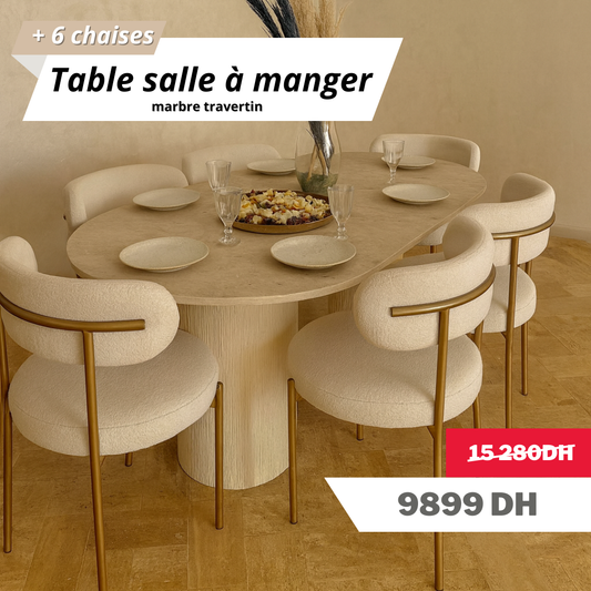 Table salle à manger en Travertin avec 6 chaises